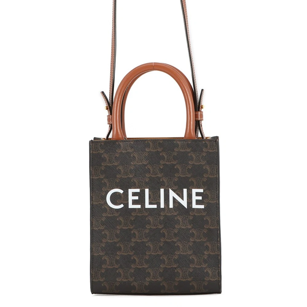 Celine — CELINE Triomphe Mini Vertical Cabas 2WAY Bag PVC/Leather Tan 194372