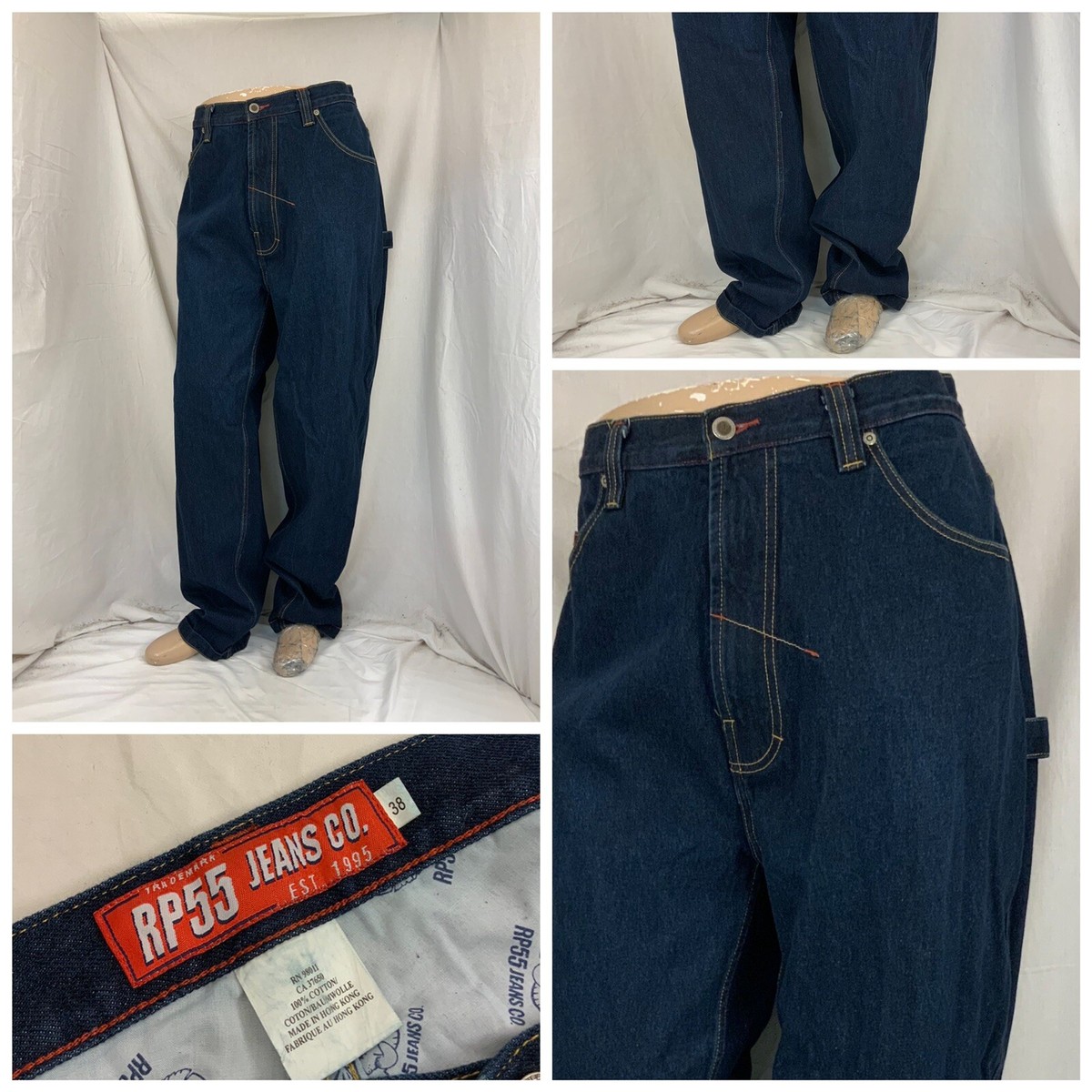 @@@ RP55 Jeans 38x34 Blue Dark Wash Flat Front 100% Cotton Straight
