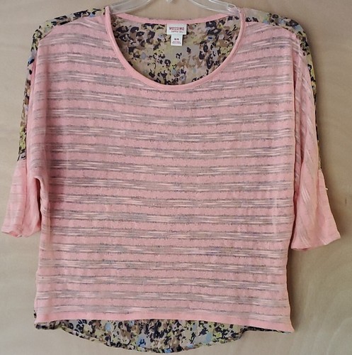 Mossimo Women's Size Medium Shirt Sheer, Striped & Print 3/4 Sleeve
