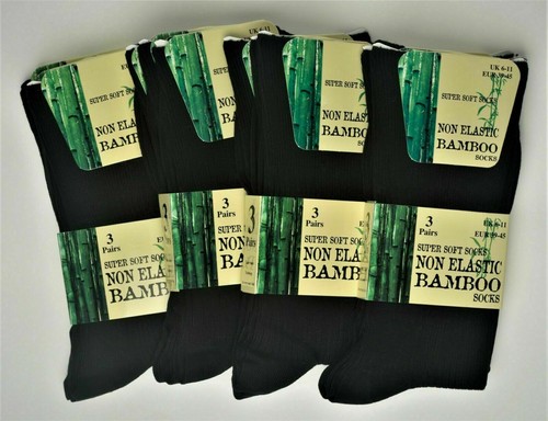 3 Pairs Mens Non Elastic Ribbed Diabetic Bamboo Super Soft Loose Top Socks  - Afbeelding 1 van 8