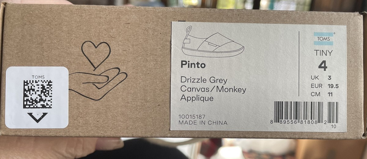 専用ページ　S-0 Toms tiny Drizzle Grey Canvas Monkey Appliqué Shoes Sz 4 NIB Never