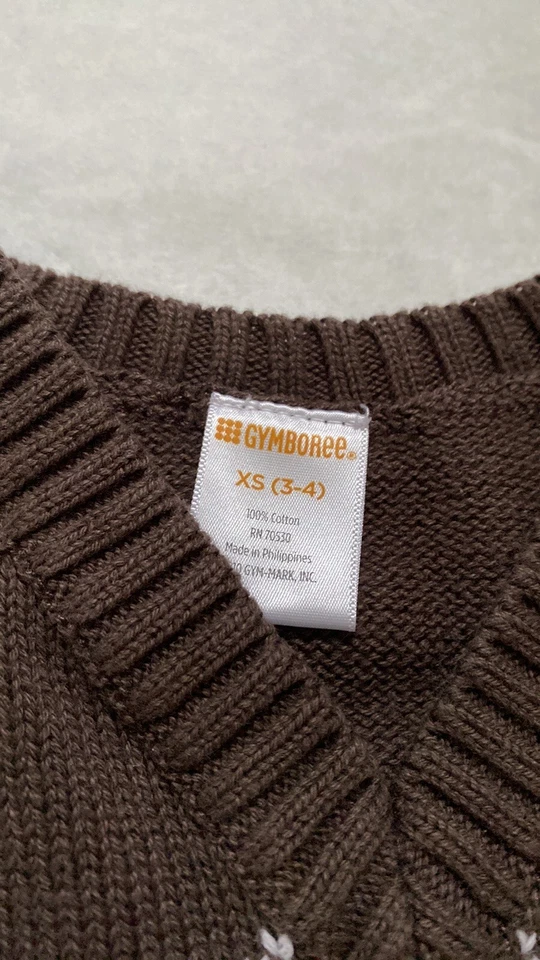 Colete Suéter Gymboree Masculino Marrom/Verde/Branco Tamanho XS - Imagem 2 de 2