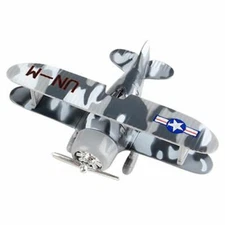 RI Novelty - Pull Back Die-Cast Metal Vehicle - CAMO PLANE (Gray)(6.5 inch) -New