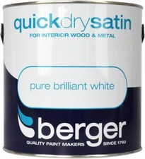 Berger Satin  Finish Interior Door Wood Metal Paint Pure Brilliant White 1.25L