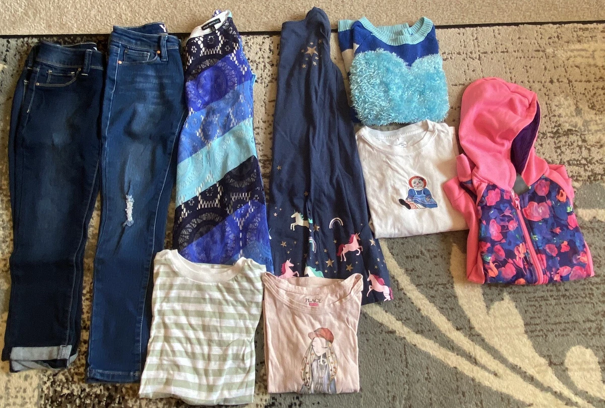 Lot Of Girls Winter Clothes Size 7/8 Medium Jeans Champion Coat Shirts  Dresses