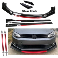 For VW Jetta MK6 Glossy Black Strut Rod Front Bumper Lip Spoiler Splitter F