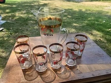GLASS PITCHER AND SET OF 6 GLASSES OLIN CORP WINCHESTER SLITTER DEPARTMENT