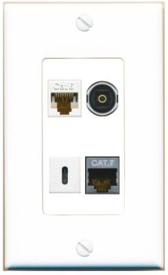 [4 Ports] CAT6 CAT7 TOSLINK USBC Wall Plate DecorZ White