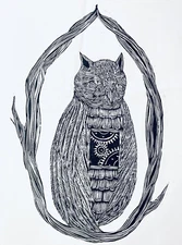 Cannon Dill Owl Cat Oakland Street Art Litho Cute Animal Forest Steampunk Gears