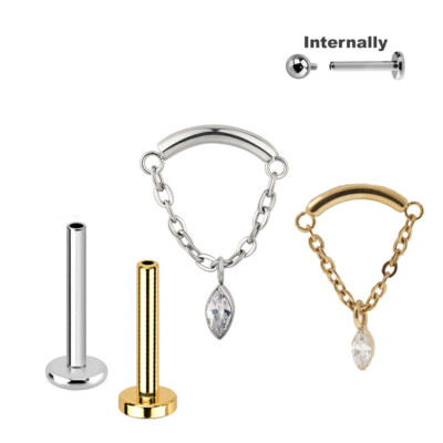1,2mm Hidden Helix Titan Labret Innengewinde Ovaler Kristall Anhänger Kette Ohr