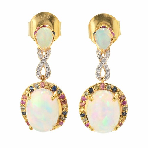 Meher Jewel 1,25" 14 x 10 mm äthiopischer Opal, Multi Saphir & Edelstein Ohrhänger