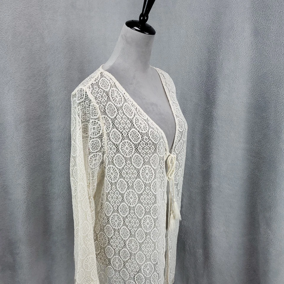 Cárdigan boho para mujer XL encaje dobladillo crudo flecos bordado floral Foto 3 de 4