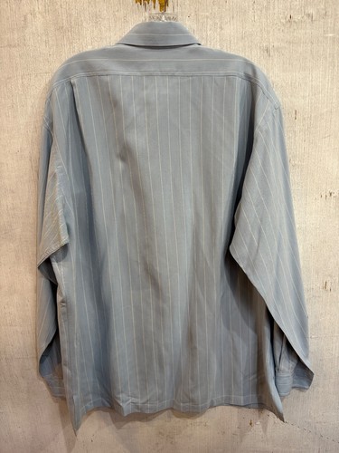 Polo Ralph Lauren Silk Shirt Mens Medium Blue w Stripe Button Front Made in USA - Picture 9 of 9
