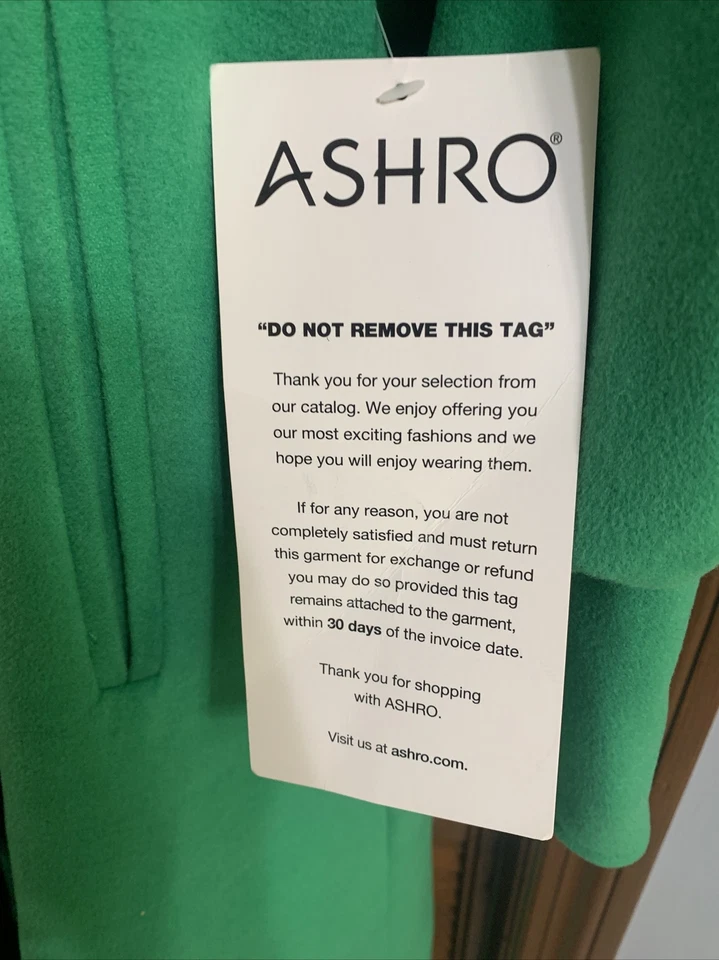 ASHRO Long Green Coat - Faux Fur Trimmed, Size L NWT - Image 3 of 4