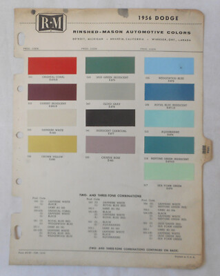 1956 DODGE R-M COLOR PAINT CHIP CHART ALL MODELS ORIGINAL MOPAR