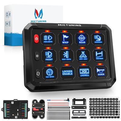 12 Gang Blue Switch Panel 3 Silicone Button Momentary Strobe Circuit Control Box
