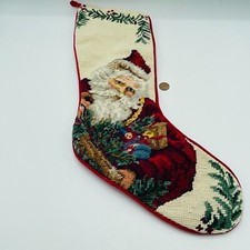 Vintage Needlepoint Christmas Stocking 21" Santa Claus Santa Father Christmas