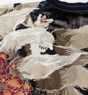 Mens Sukajan Souvenir Jacket Japanese Pattern Embroidery 9 Tailed