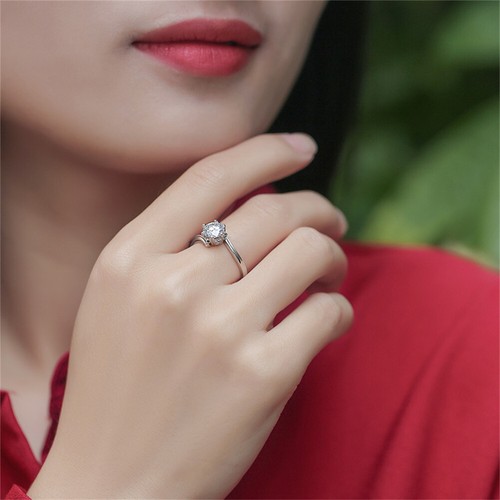 0.5-3CT Round Cut GRA Moissanite Solitaire Engagement Ring 14K White Gold Plated - Picture 6 of 14