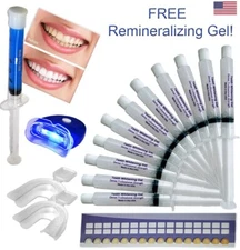 Teeth Whitening Gel Kit 44% Professional Bleaching Whitener Trays +1 White Light