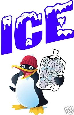 HARBOUR SIGNS Ice Bag Cubed Penguin Trailer Storefront Concession Decal 18"