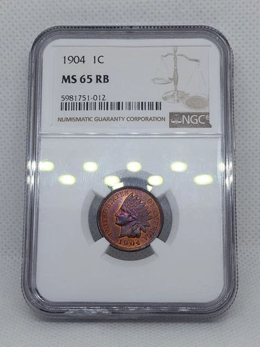 1904 Indian Head Cent NGC MS65RB Type Coin Beautifully Rainbow Toned Penny