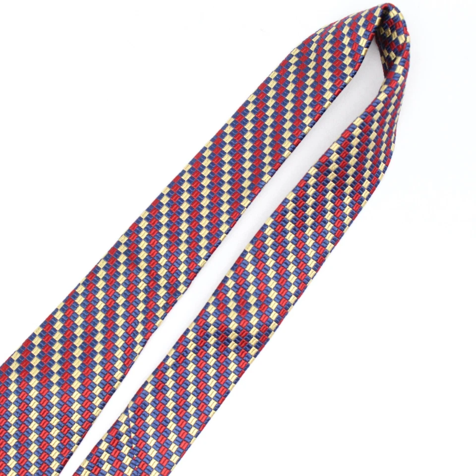 Corbata de seda Brooks Brothers para hombre roja dorada azul marino a cuadros matriz diagonal tejida Foto 4 de 4