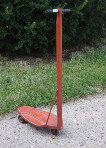 SKOOTER SKATE RED ROCKET 1930s 3 WHEEL ORIGINAL PAINT DETACH T HANDLE SKATEBOARD
