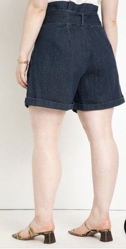 Eloquii Women's Plus Size Belted Denim Jean Navy Blue Shorts NWT 18 - Picture 2 of 5
