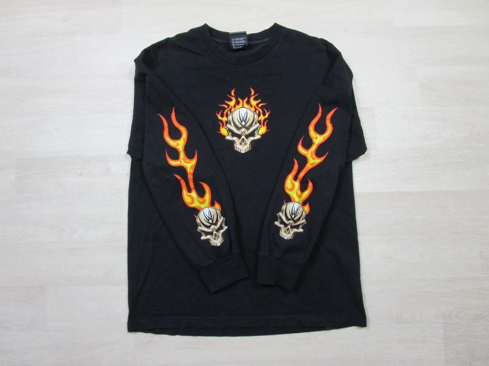 Camiseta De Colección Y2K Top Pesada Manga Larga (L) Llameante Tribal Calavera Fuego Gótico Foto 4 de 4