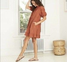 Universal Thread Puff Sleeve Eyelet Embroidery Dress With Pockets XS Cottagecore