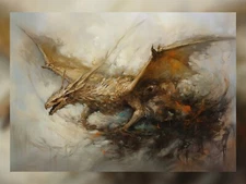 Flying Dragon Oil Painting 5"x7" Print on Matte Paper | Epic Fantasy Watercolor