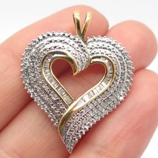 2Ct Round  Baguette Lab Created Diamond Heart Pendant 14k Yellow Gold Plated