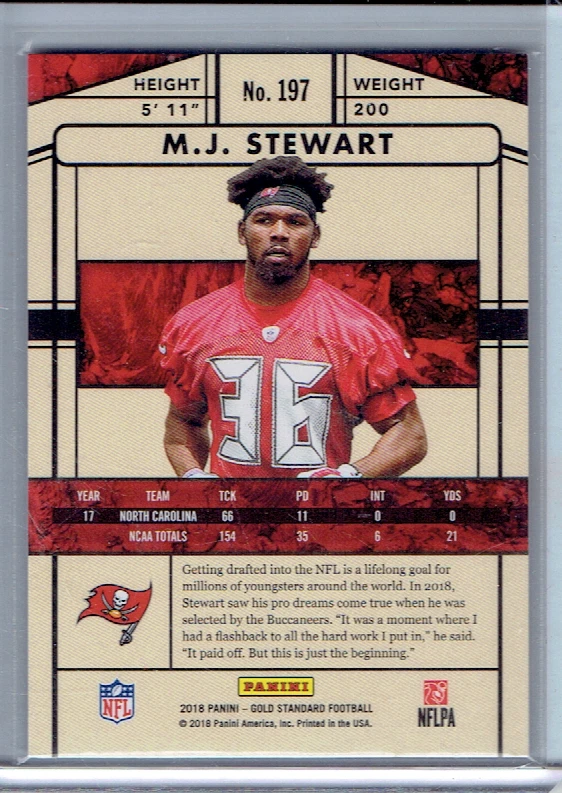 M.J. STEWART 2018 Gold Standard ROOKIE RC /99 Buccaneers #197 - Image 2 of 2