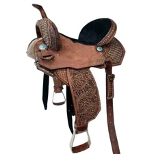 Deep Seat Western Horse Barrel Saddle Tack Set Roughout Leather 10-18" Free Ship
