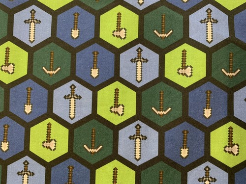 1/2 Yard Minecraft tools fabric - Blue & Green - 100% Cotton - Camelot Fabric