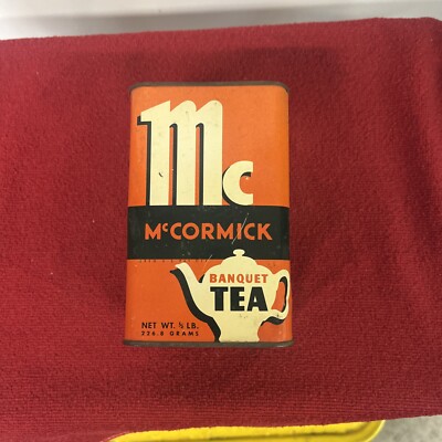 1939 Advertising Tin McCormick Banquet Tea Baltimore MD 1/2 Lb, Empty, Nice