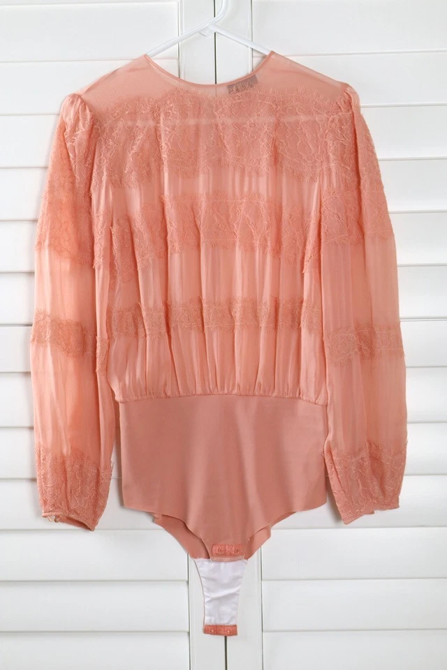 Body Top ELISABETTA FRANCHI Italia $608 Encaje Transparente 100% Seda Talla 40 Foto 4 de 4