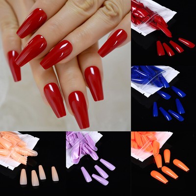100Pc/set False Nail Tips Acrylic Full Cover Long Coffin Fake Nails Manicure DIY