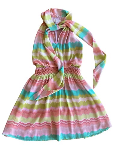 Jessica Simpson Bow-Neck Above Knee Blouson Dress Colorful Spring Summer Small