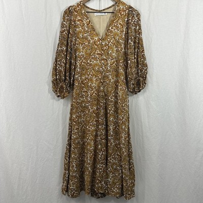 Faithfull The Brand Nerisa La Madina Paisley Print Midi Dress Womens Sz 2 Boho