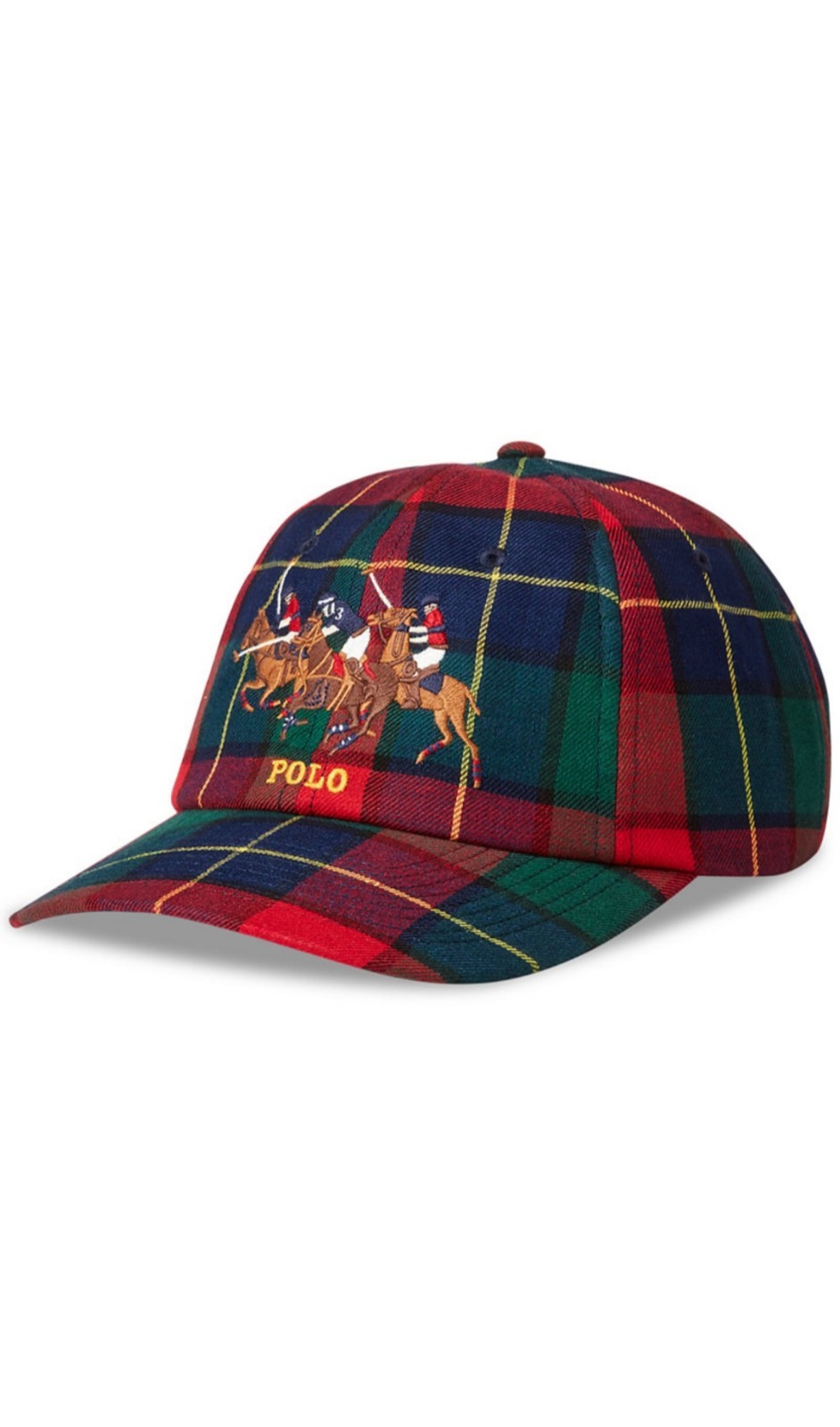 Cappello berretto baseball Polo Ralph Lauren triplo pony plaid cotone flanella $80 nuovo senza etichette