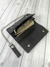 Genuine Leather Mens Biker's Long Wallet Trucker Motorcycle Trucker Steel Chain