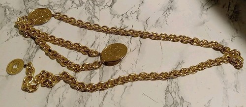 Cintura catena con monete cinesi tono oro vintage