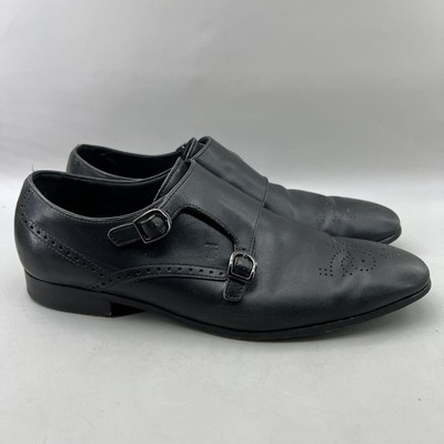 Tod's Double Monk Strap Shoes Men Size 8 US, 7 UK Black Medallion Dress Formal