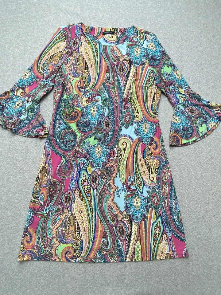 Tommy Hilfiger Vestido Mujer 12 Multicolor Paisley Manga Campana Elastizado Boho Retro Foto 4 de 4