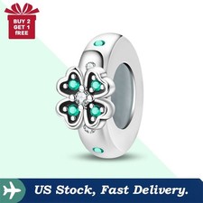 KUNSIR 925 Sterling Silver Clover Clip Charm For Bracelet Spacer Stopper Bead