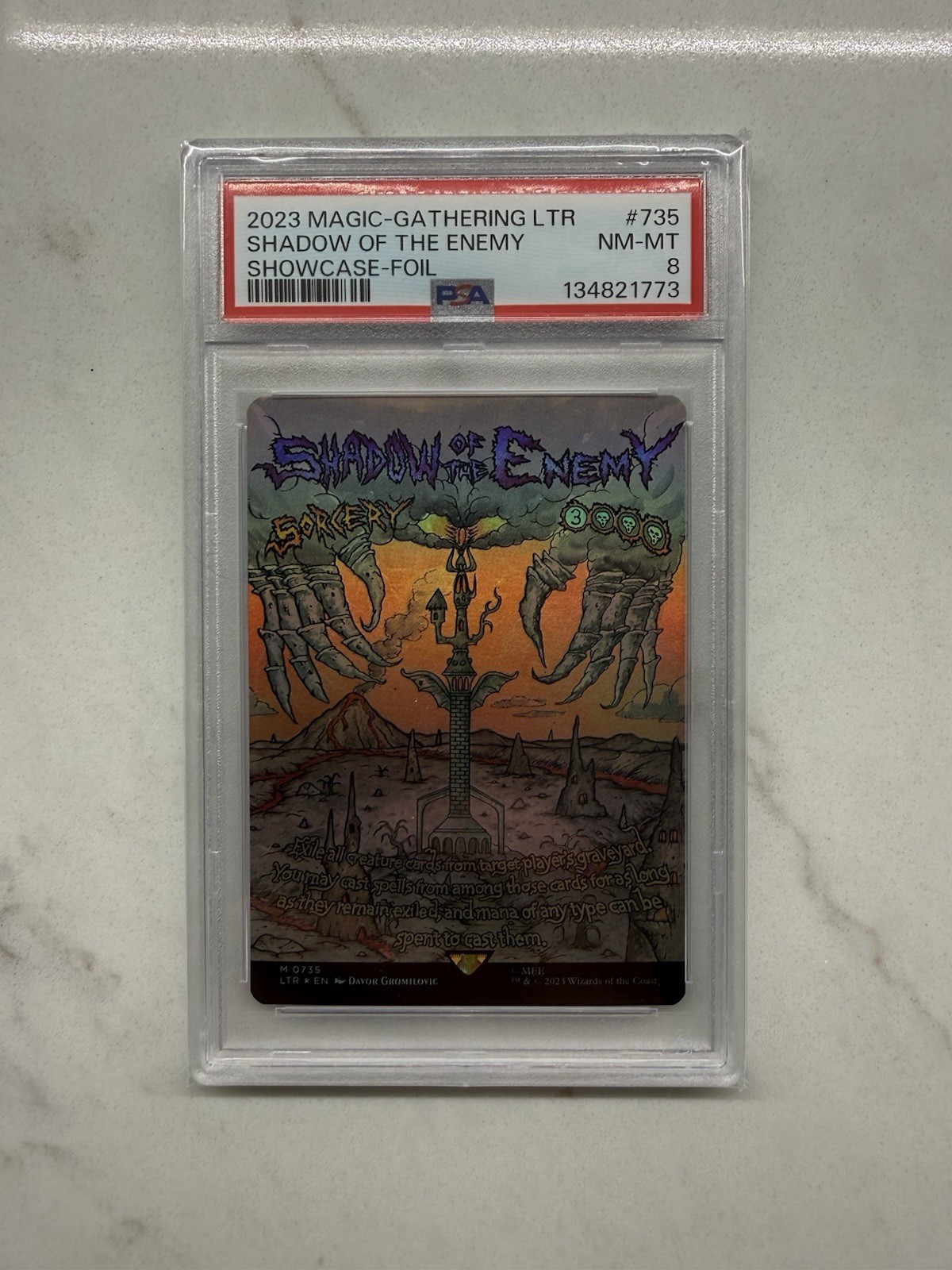 2023 MTG 0735 LTR Shadow of the Enemy Borderless Poster FOIL LOTR SHOWCASE PSA 8