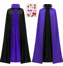 Reversible Black/Purple Vampire Cape Adult Unisex Halloween w/ Tattoo scars