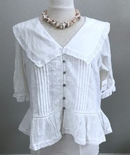 New 129 Lucky Brand Blouse White Lace Ruffle Peplum V-Neck Top Boho Romantic M